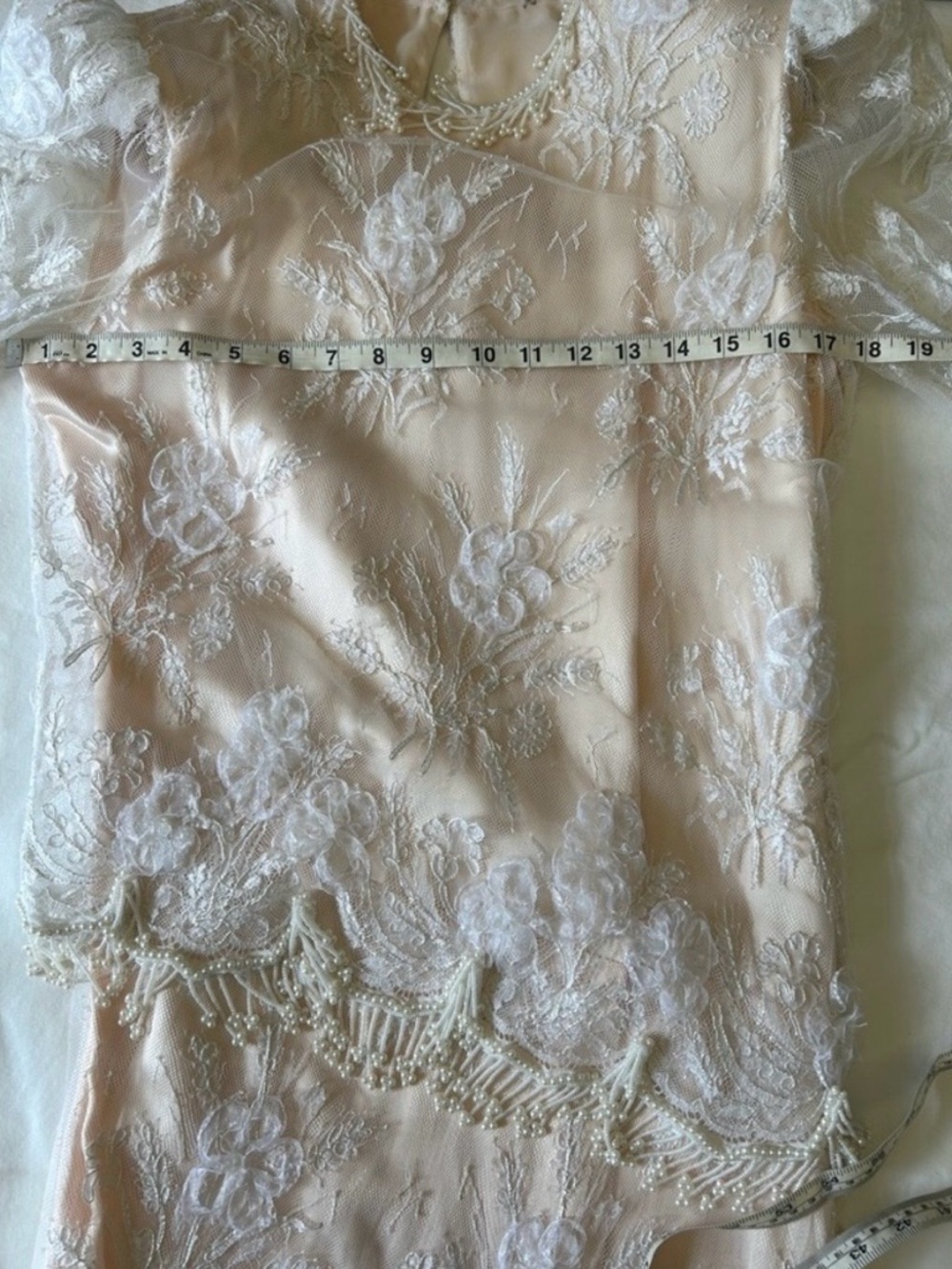 Vintage Rina di Montella Silk Lace Beaded Dress Size 8 Ivory Blush Formal Gown - Picture 9 of 11
